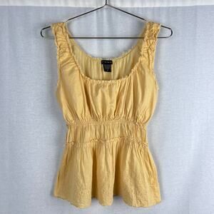 Vintage Y2K Fang Top Milkmaid Babydoll Tank Yellow Boho Cottagecore Prairie